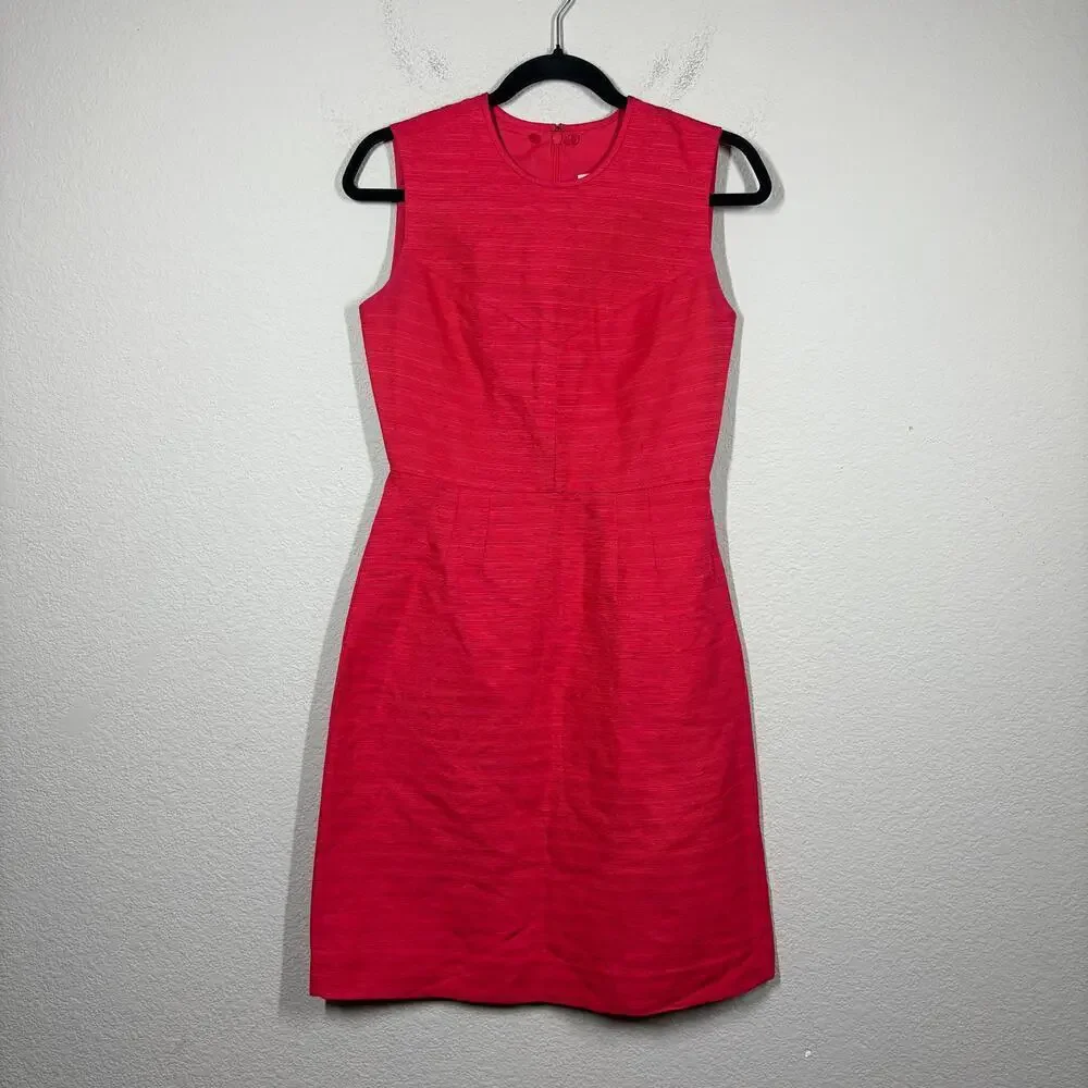 Tory Burch 2 Kimberly Sheath Dress Red Cotton Linen Silk Hourglass Sleeveless